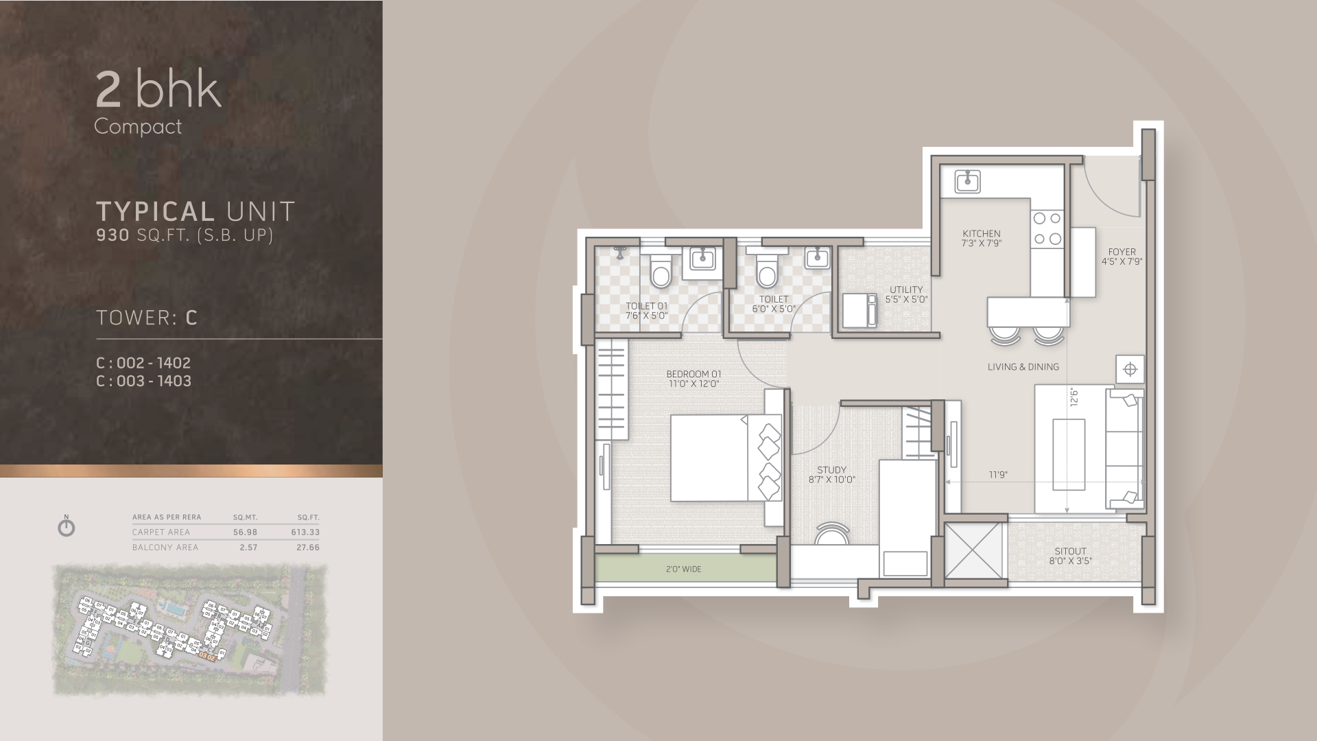 2 BHK Compact Floor Plan