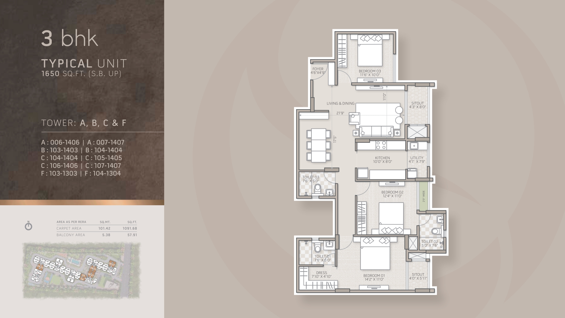 3 BHK + 3T Floor Plan
